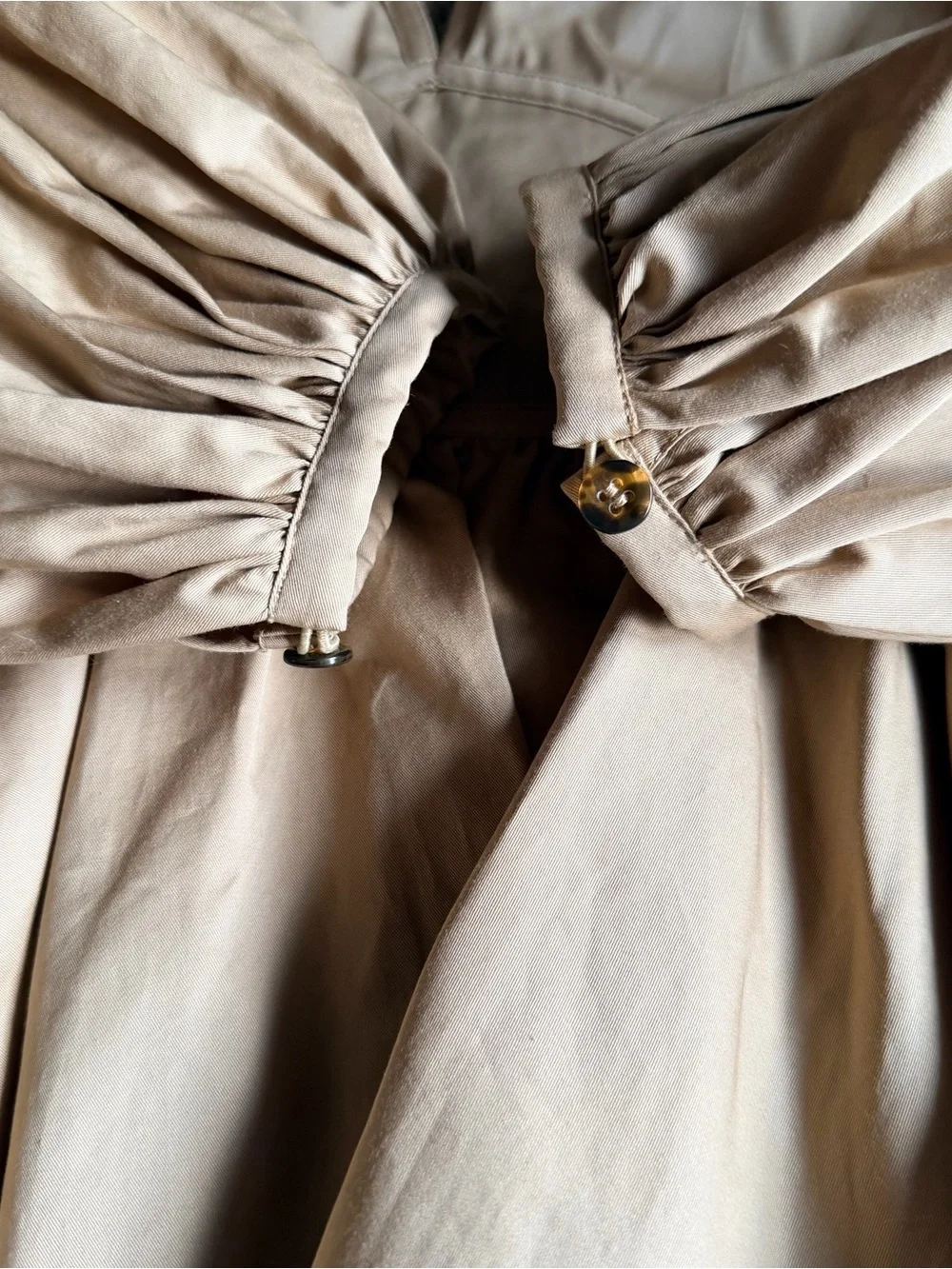 STAUD Beige Cotton Peplum Puff Sleeve Blouse